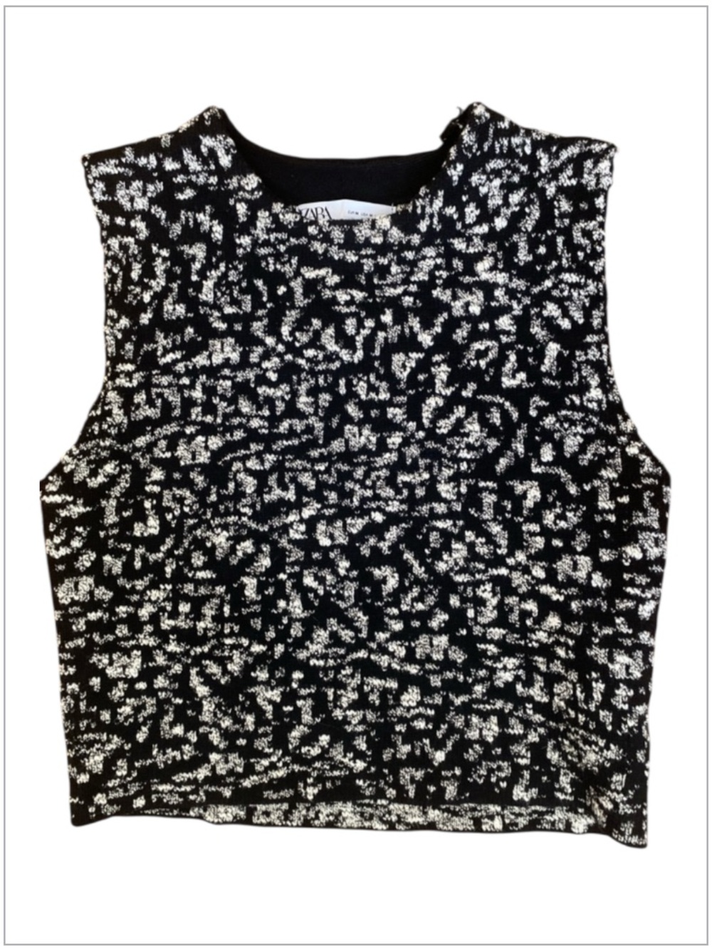 Zara Textured Knit Sleeveless Sweater Vest Crop Top Black White M